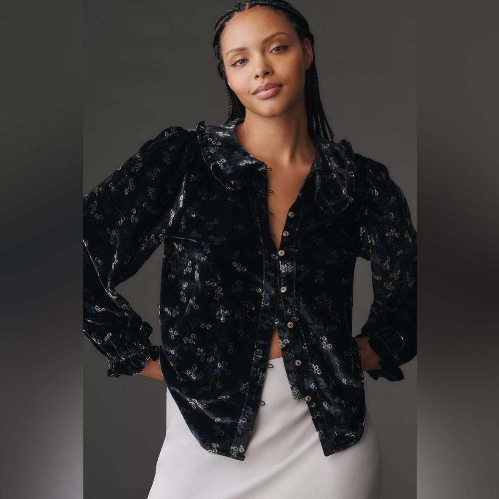 NWT Anthropologie 3X Plus Keira Collared Button-Front Blouse by Pilcro